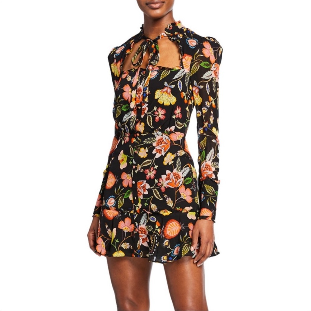 Alexis Floral Morgana Tie Neck Mini Dress
